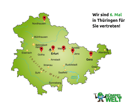 Karte von Thüringen mit Rümpelwelt-Standorte